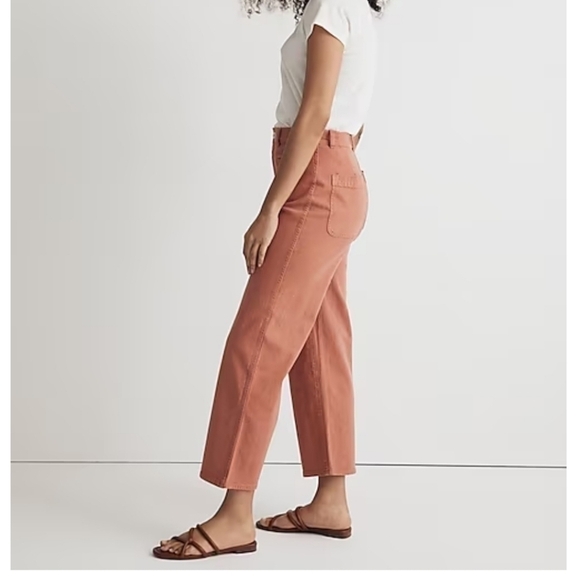 Madewell Emmett Wide-Leg Crop Pants 32 Garment Dyed Terra Cotta Orange High Rise - Picture 2 of 9